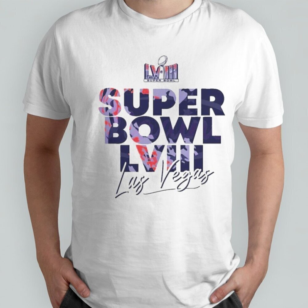 NFL Super Bowl LVIII Las Vegas 2024 Logo Shirt Football Game Graphic Fan Tee